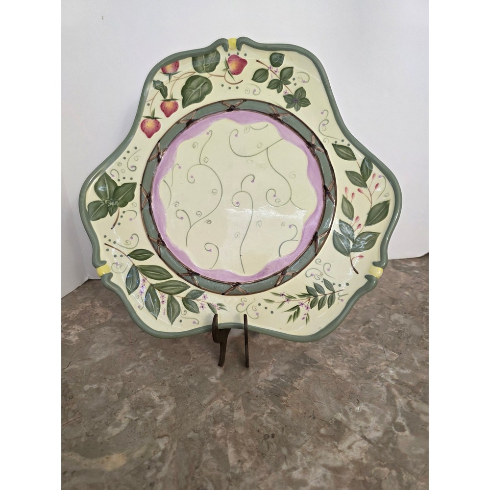 PartyLite Strawberry Fields Ceramic Garden Lites Candle Tray Platter 13"